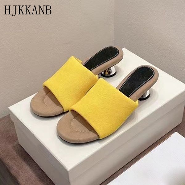 

round open toe slippers female strange heel slides solid color breathable cloth upper sandals summer outdoor casual dress shoes 80% off outl, Black