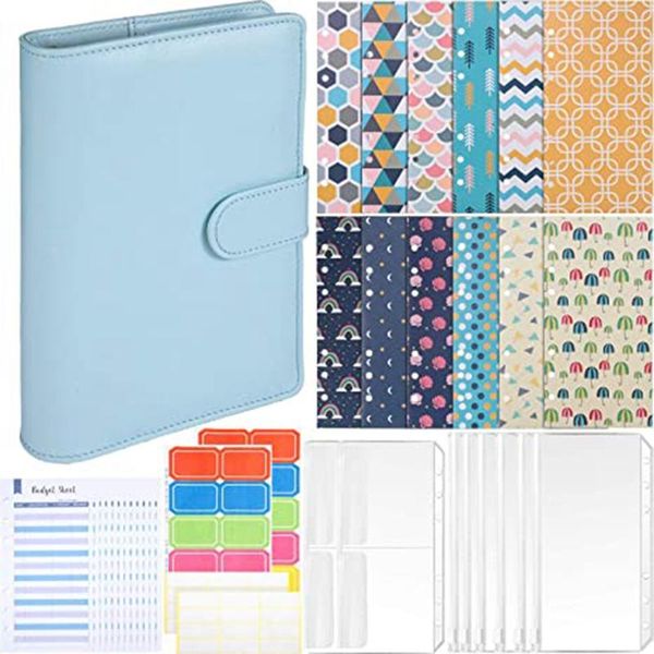 

59 pieces a6 pu leather notebook binder set, a6 binder zipper folders dual bag expense for school office home