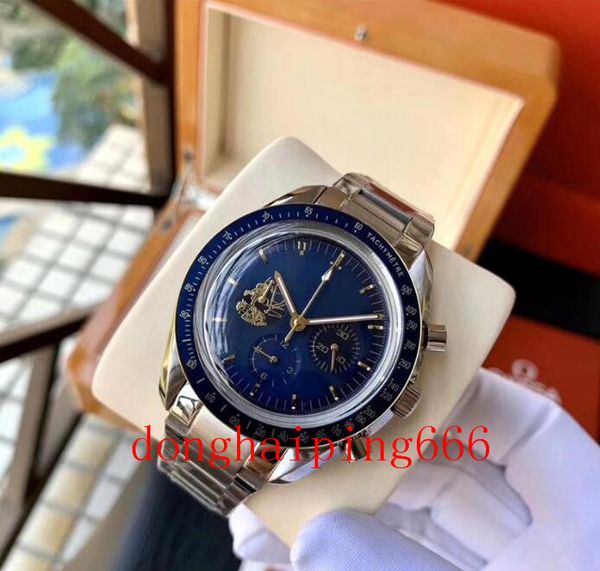 

brand swiss watches for men apollo 11 50th anniversary deisgner watch quartz movement all work moonshine dial speed montre de luxe, Slivery;brown