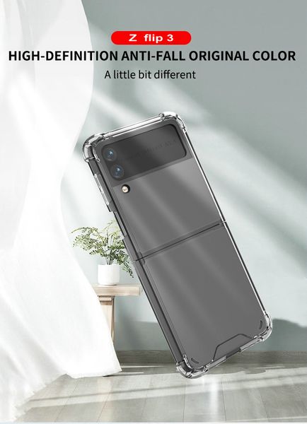 Capas de telefone híbridos híbridos acrílico à prova de choque de 1.5mm à prova de choque para Samsung Z Flip 3 z dobra 3 Capa clara