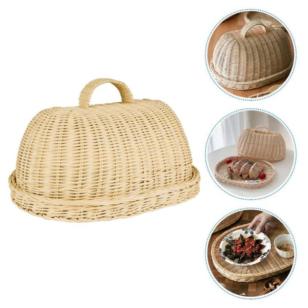 

storage baskets 1 set of kitchen food cover rattan basket protective (khaki)