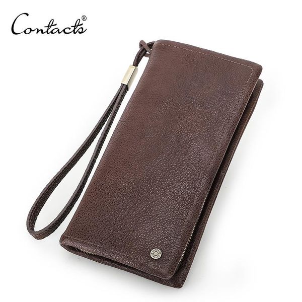 

wallets genuine leather men's wallet brand male rfid long purses clutch wristlet zipper large capacity card holder, Red;black