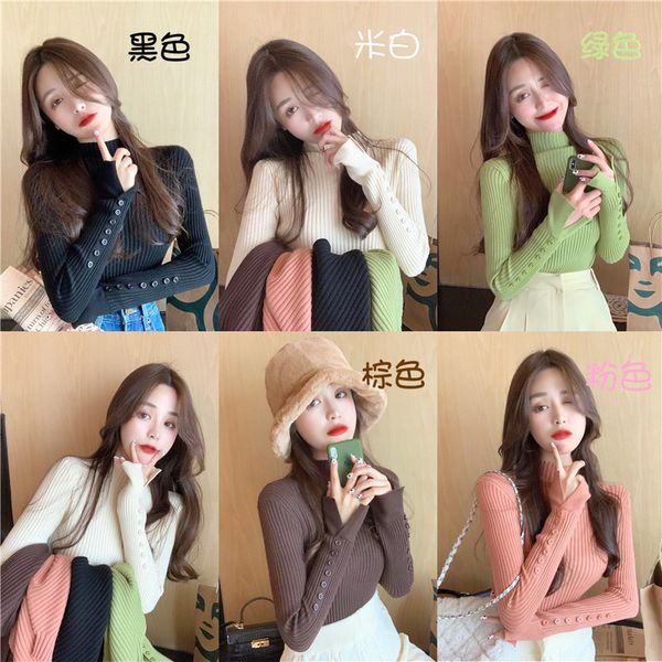 

half-high neck tight-fitting long-sleeved knit sweater women's autumn 2021 new style western slim black inner base shirt 73jk, White;black