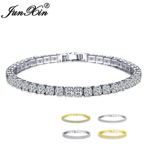 

charm bracelets junxin female small crystal round for women white yellow gold color tennis bracelet zircon cz bangle jewelry, Golden;silver