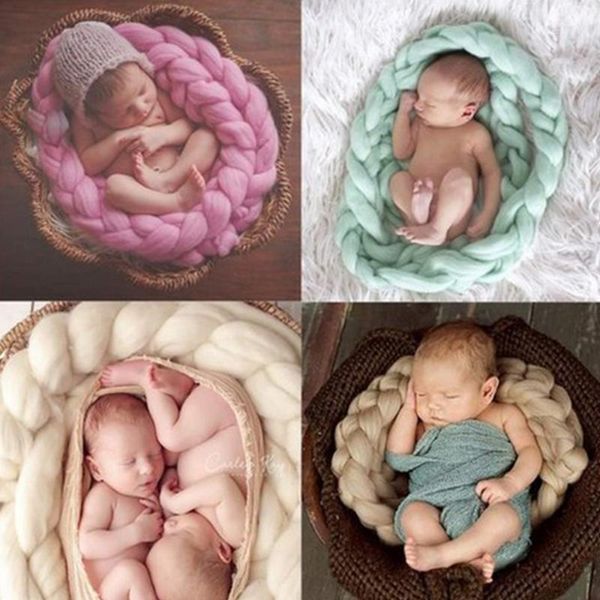 Coperte Swaddling Baby 2021 Coperta fatta a mano in lana tessuta all'uncinetto Born Twisted Braid Pography Props Chunky Knit Basket Filler1