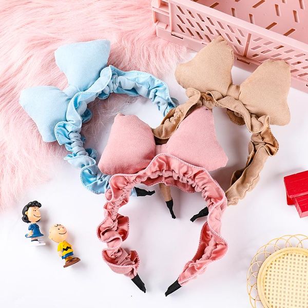 

1pcs new girls cute solid big sponge bow hairbands pleated headband women sweet hair ornament fashion hair accessoriesw, Slivery;white