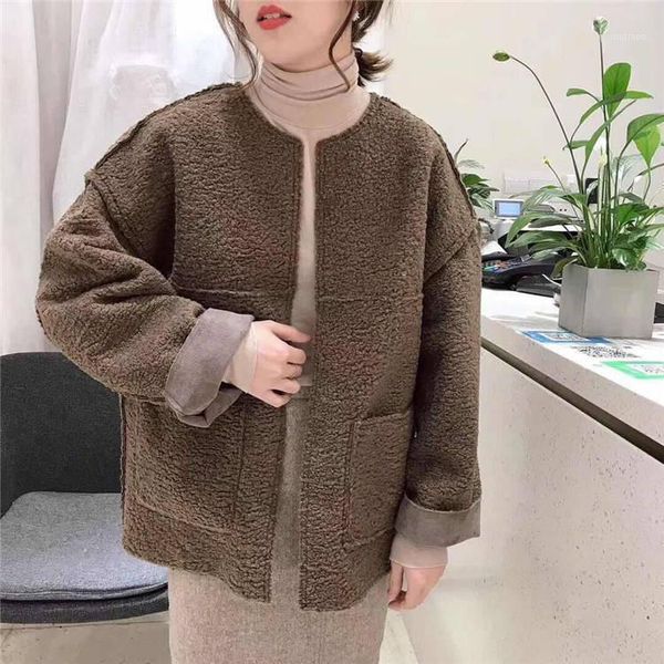 

winter korean version two sides fur one short imitation lamb wool coat loose and versatile for women women's & blends, Black