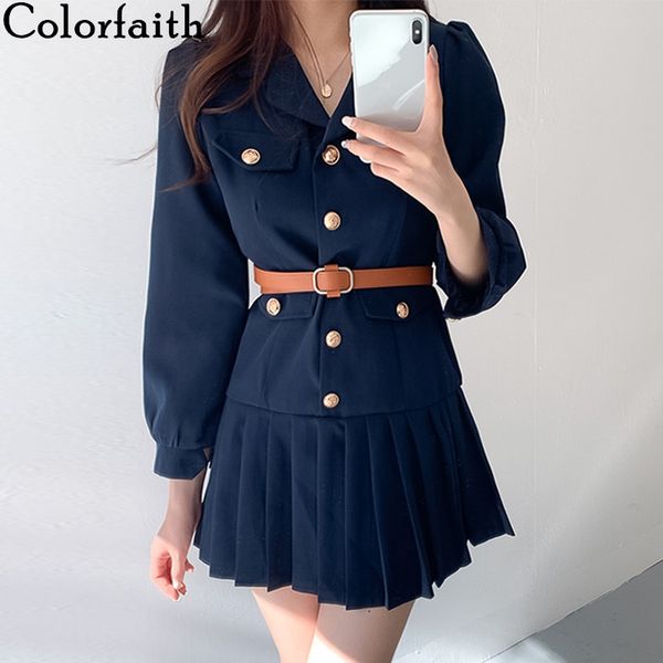 

colorfith new 2021 utumn winter women dresses vintge ons with belt koren style elegnt pleted ldy mini dress dr1195, Black;gray