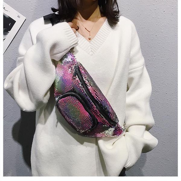 

waist bags fashion sequins glitter women shoulder belt fanny packs bum bag phone zipper pouch messenger chest