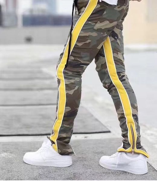 

side stripe color block camouflage track pants men women new skinny track pants camo pants 4colors, Black