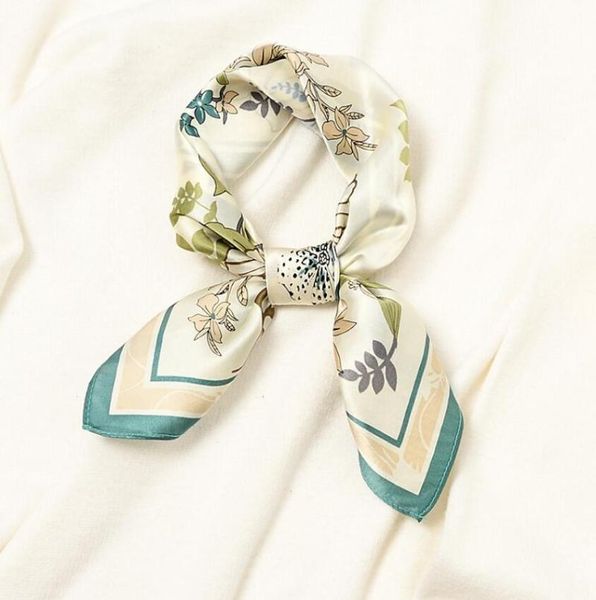 

scarves 2021 fashion bandana women hair scarf blooming flowers prints hijab silk scarfs for ladies foulard square wraps 53*53cm, Blue;gray