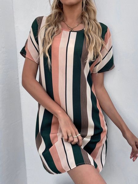 

block striped batwing sleeve dress u3oh#, Black;gray