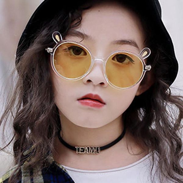 

sunglasses trend children fashion cute bear ear round glasses transparent cartoon kid, Blue
