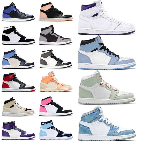 

origianl jumpman 1 1s mens women basketball shoes court purple hyper royal university blue mid grey shadow high obsidian chicago trainers, Black