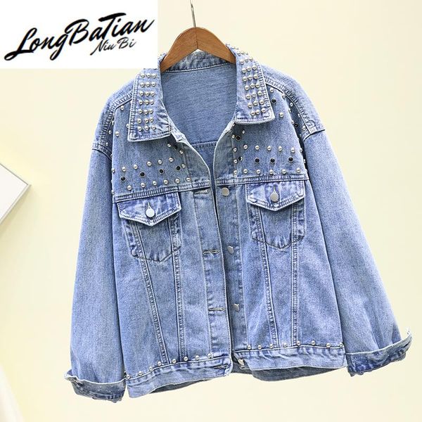

women's jackets vintage denim women outwear spring autumn korean rivet diamond loose single breasted long sleeve jeans jacket coat fema, Black;brown