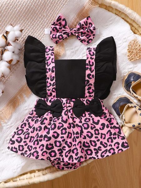

baby leopard print bow front dress with headband she01, Red;yellow