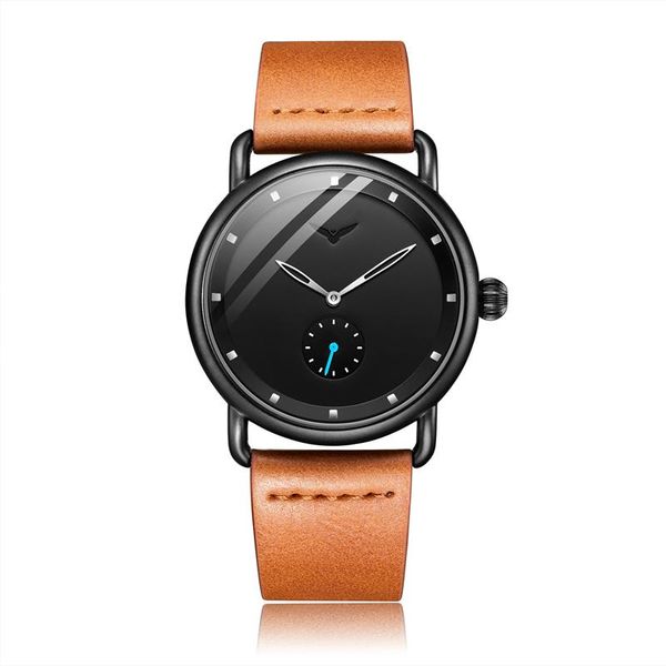 

wristwatches 2021 fashion ultra-thin men's watch small dial second hand stainless steel water-proof leather strap casual quartz, Slivery;brown