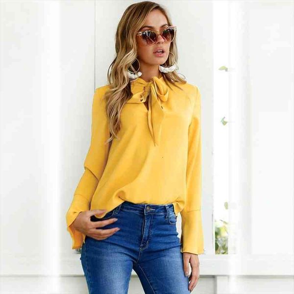 

women chiffon blouses plus size candy color ruffles shirts casual solid long sleeve blouses for office blusas femininas, White