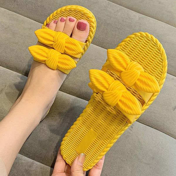 

slippers women's summer wear bows and lovely korean version of the fairy online celebrity anti-slip flat sandals students, Black