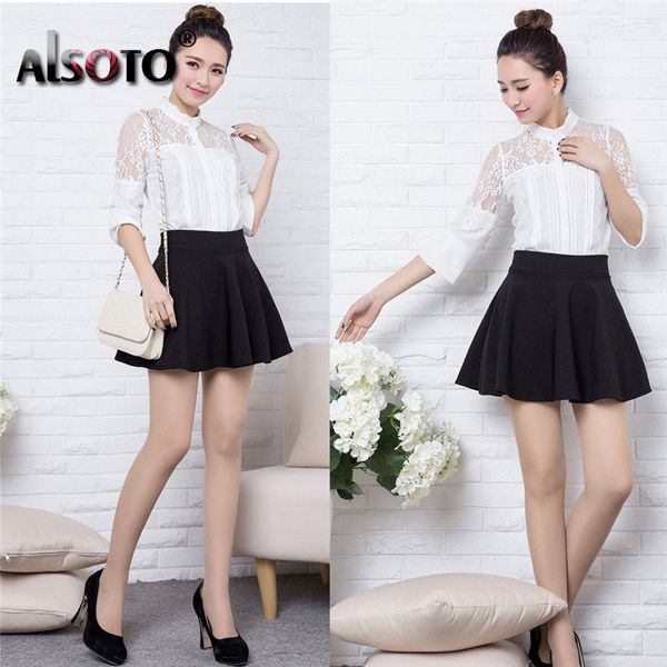 

winter and summer style brand women skirt elastic faldas ladies midi skirts girl mini short skirts saia feminina 2pcs, Black