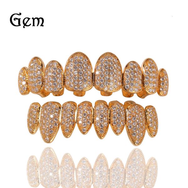 

hiphop hip hop gold teeth set is another kind of irregular 8 teeth canine micro inlaid zircon teeth set, Silver