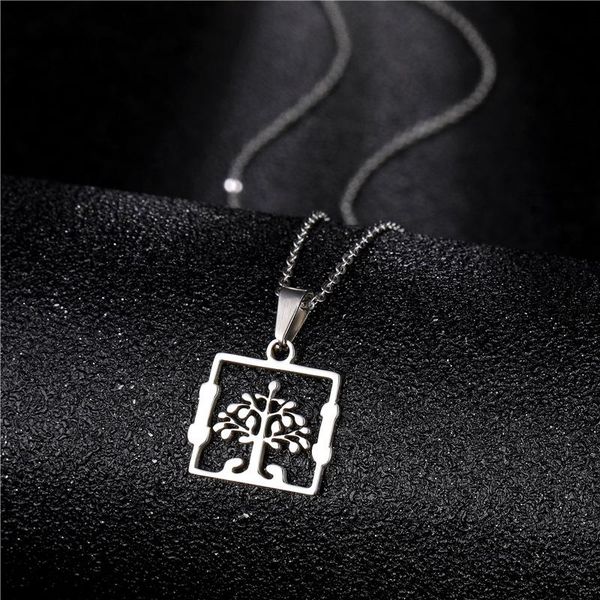 

pendant necklaces yungqi stainless steel geometric necklace tree of life for women nature lucky choker jewelry collier, Silver