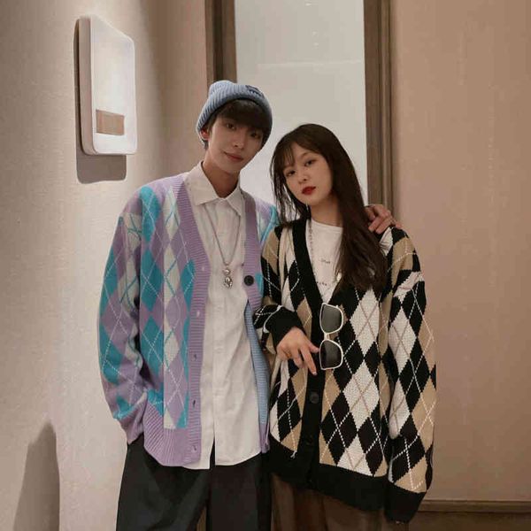 

men's sweaters winter plaid cardigan warm fashion casual jacket men korean loose knitted coat mens clothes s-2xl mmk8, White;black