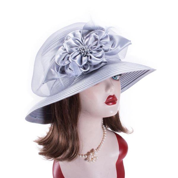 

2021 new satin ribbon womens church wedding kentucky derby sun bridal oaks day hats a578 d2wy, Blue;gray