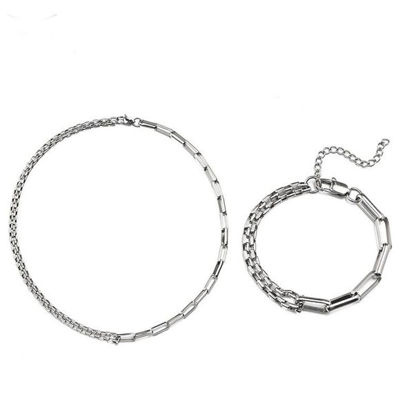 

chains fashion stitching double layered belt hip hop necklace men and women tide cold wind titanium steel couple, Silver