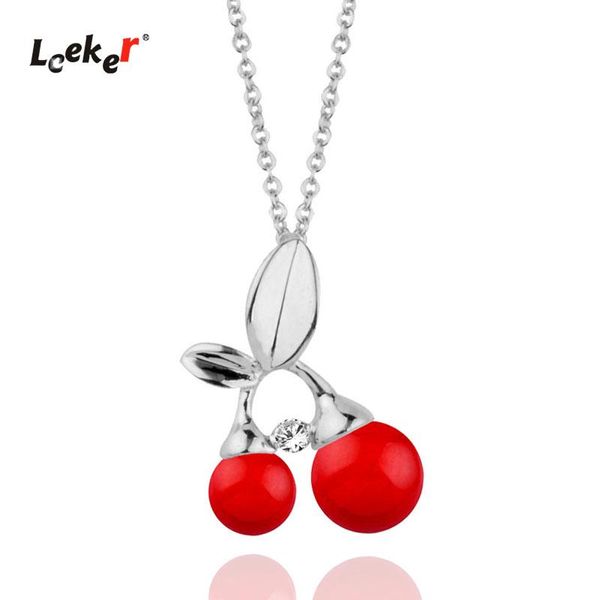 

pendant necklaces leeker lovely cute red cherry necklace choker link chain for women jewelry on the neck accessoire plage femme 651 lk2, Silver