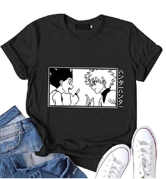 Camiseta feminina masculina kawaii x hunter tshirt killua zoldyck tripulação pescoço cabido macio anime manga camiseta roupas #265
