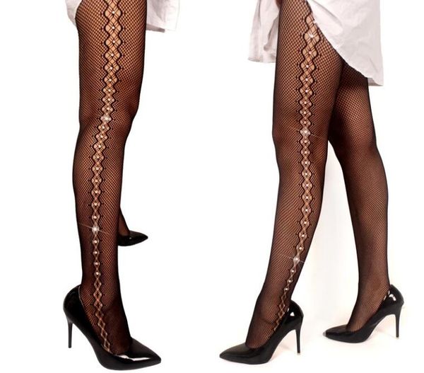 Calze sexy da donna Collant con strass di cristallo Calze a rete a rete Calze scintillanti Collant a vita alta da donna attillati moda estiva 6 pezzi