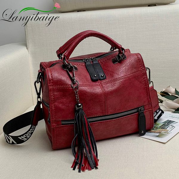 

retro leather handbags female messenger bags women luxury tassel shoulder bag fashion casual ladies tote bolsa 210302
