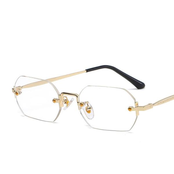 

sunglasses fashion rimless metal brand design women small polygon frame sun glasses luxury shades uv400 eyewear gafas de sol, White;black