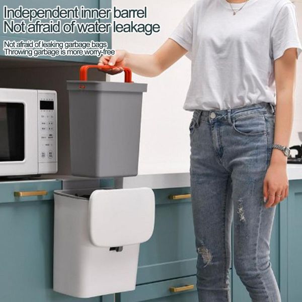 

waste bins 9l hanging trash can with removable liner wall mount basket household kitchen food compost bin handle