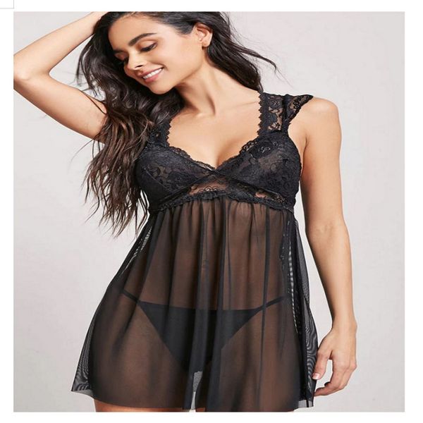 

pajamas imitation silk nightgown large underwear nightdress, Black;white
