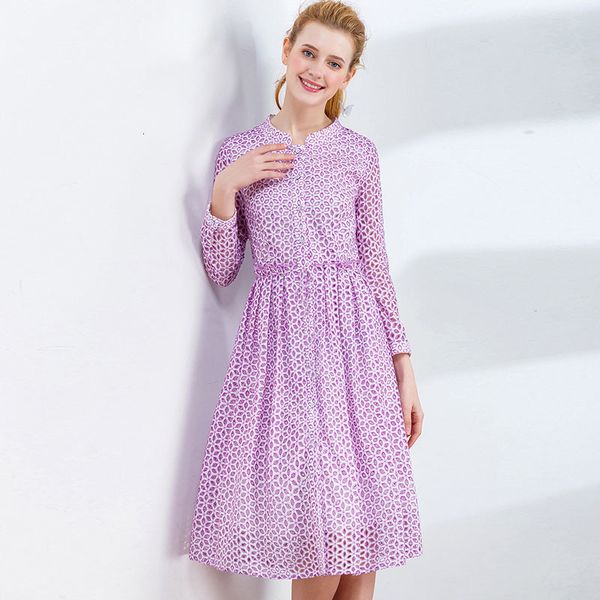 

2021 new women purple cotton polka dot hollow out spring autumn elegant party es for female vintage a-line mkv3, Black