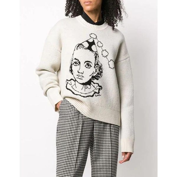 

women's sweaters winter 10.25 2021 autumn jacquard pattern round neck long sleeve knitted warm pullover sweater women, White;black