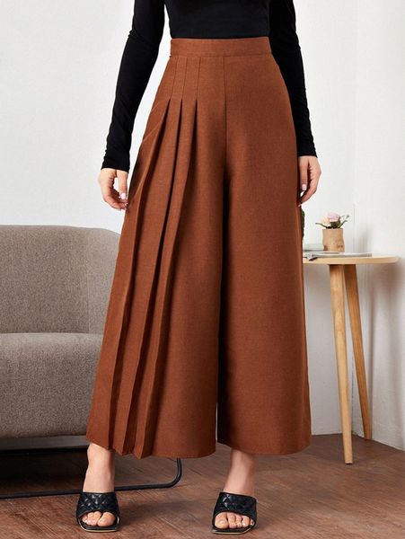 

fold pleated detail wide leg pants r7zn#, Black;white