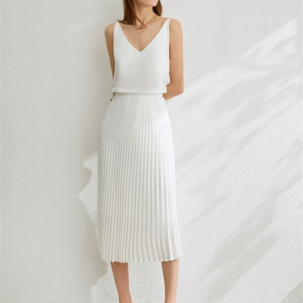 

spring summer office wear white black long skirt vintage england preppy style elastic waist basic accordion pleated skirts 210315