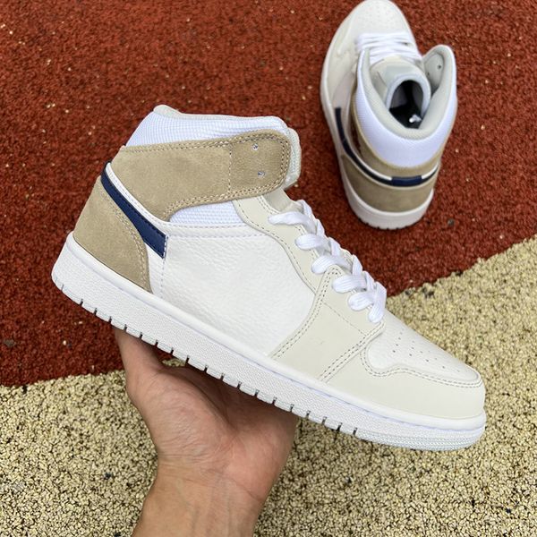 

jumpman 1 mid cream linen basketball shoes running 1s trainers fashion designer sneakers white blue brown sport royal men women outdoor shoe, Black
