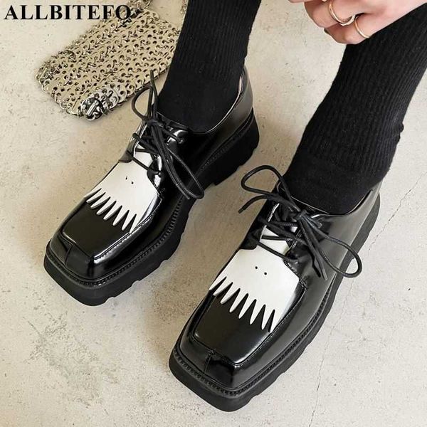 ALLBITEFO design con nappe in vera pelle tacchi alti punta quadrata moda scarpe impermeabili da donna con tacco scarpe da passeggio da strada 210611