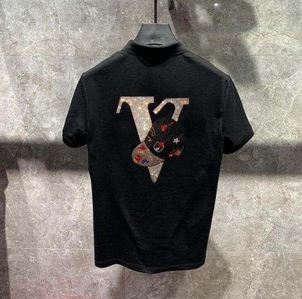 

men's polos men 2021 shirt rhinestones clothing summer streetwear drop, White;black