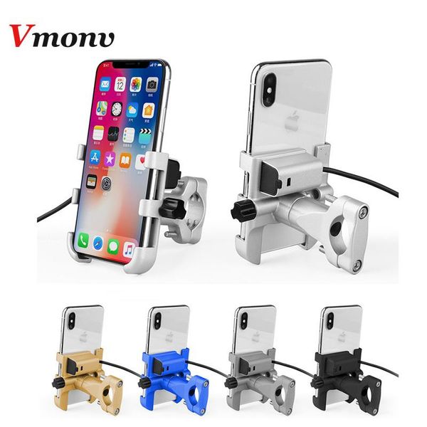 

cell phone mounts & holders aluminum motorcycle holder with usb charger moto bicycle bike handlebar rearview mirror bracket for 4-6.4 inch m