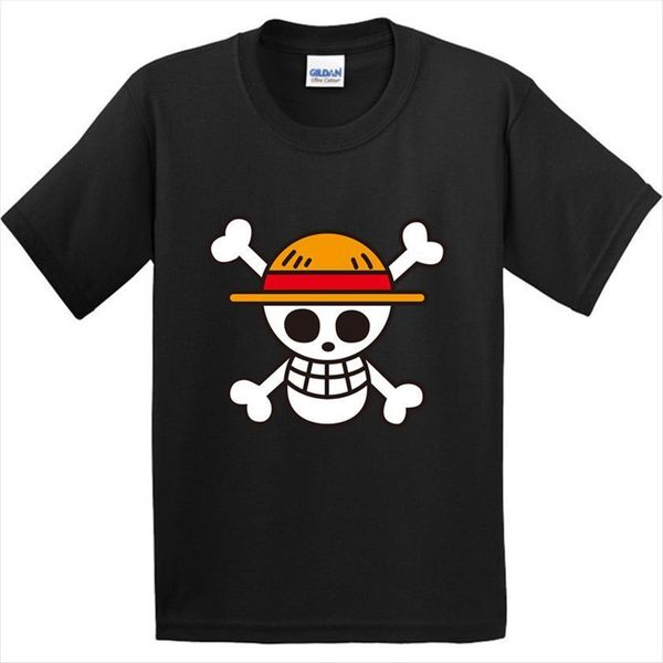 

100% cotton,children japanese anime luffy funny t shirt kids one piece skull clothes boys girls fashion shirt,gkt009, Blue
