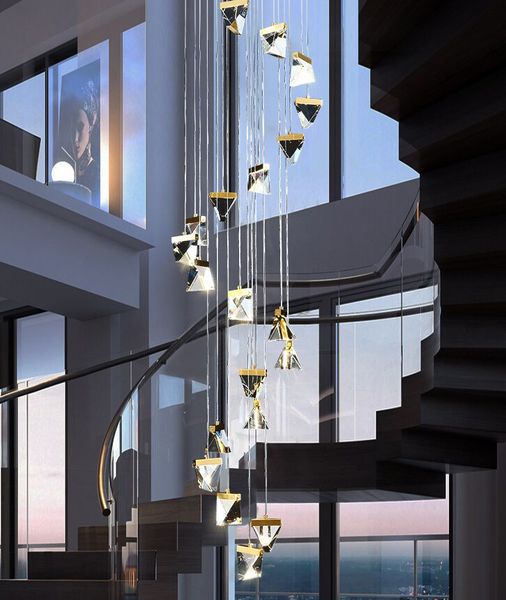 Modern LED Crystal Ball Staircase Chandelier Iluminação Duplex Edifício Lobby Decoração Lamp Villa Escadaria Longa Lâmpada Pendurado