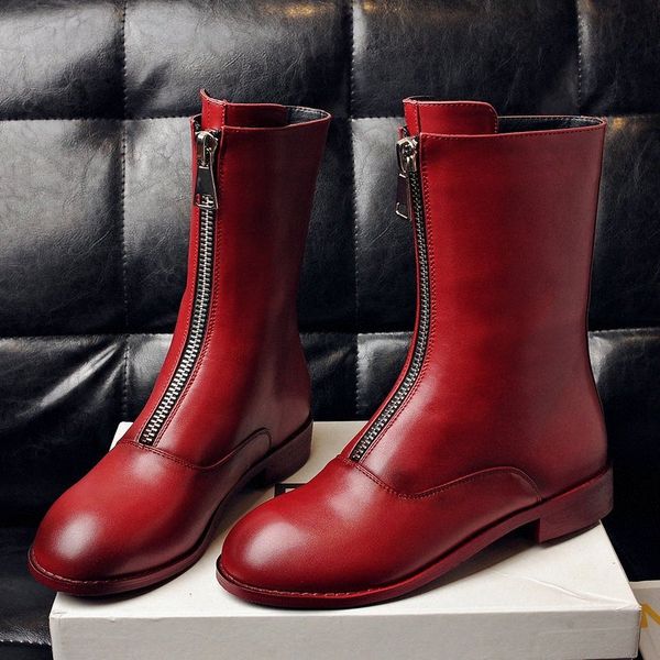 

boots front zipper ankle boots for women flat western short autumn winter red black white ladies shoes j90k#