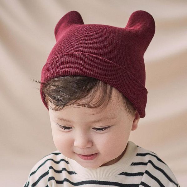 

caps & hats cute solid color baby hat with ears autumn winter warm kid knitted cap for girl boy soft infant toddler beanie po props, Yellow