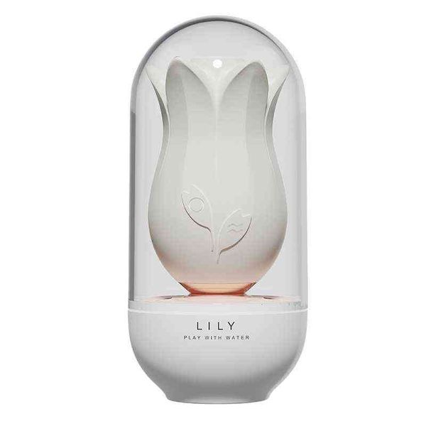 Nxy Vibrators White Rose Sex Toy Toy Lility Стимулятор Clitoris Toys IPX7 Водонепроницаемый Груд Массажер Дилдо Вибратор 0104