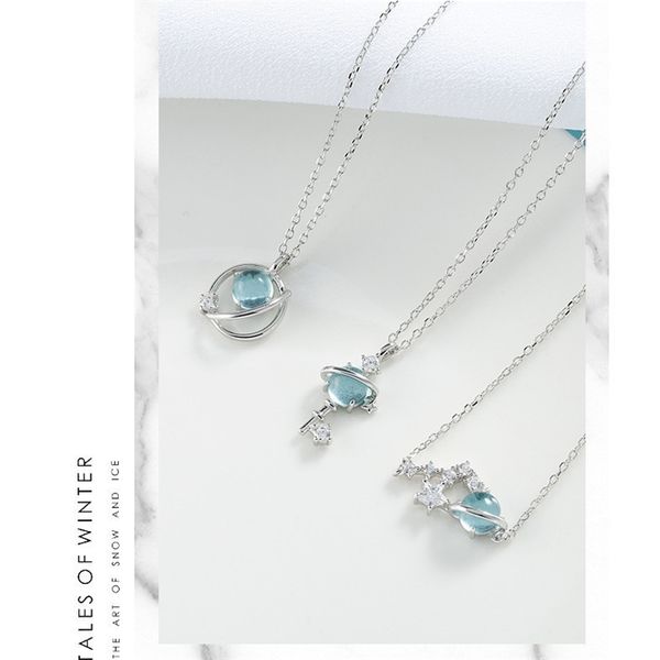 

925 silver necklace, korean version, red voice, blue pendant, dream star, sweet tiktok chain, accessories, Black